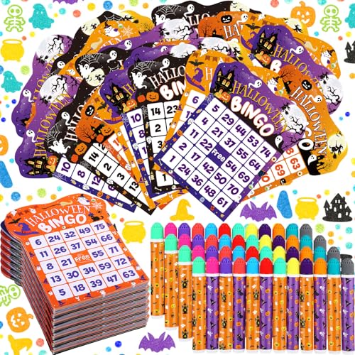 Eersida 192 Pack Halloween Bingo Game Cards and 0.4 oz Dot Daubers Set Includes 144 Bingo Cards and 48 Dot Markers Game Supplies Set Party Favor Supplies Family Casino Play Night