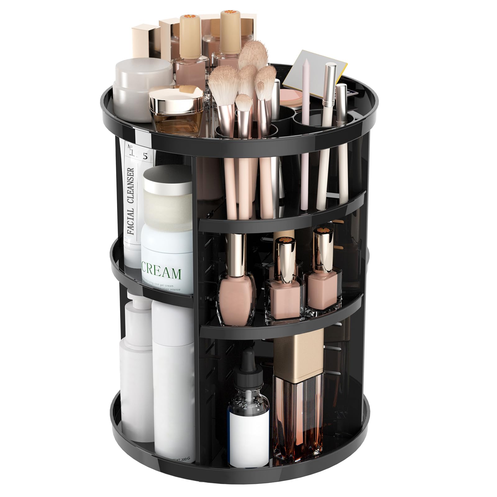 Jiavarry Rotating Makeup Organizer for Vanity, 360 Spinning Skincare Organizers with Adjustable Trays, Make Up Desk Storage Carousel Rack, Cosmetic Display Cases for Dresser Bathroom Countertop