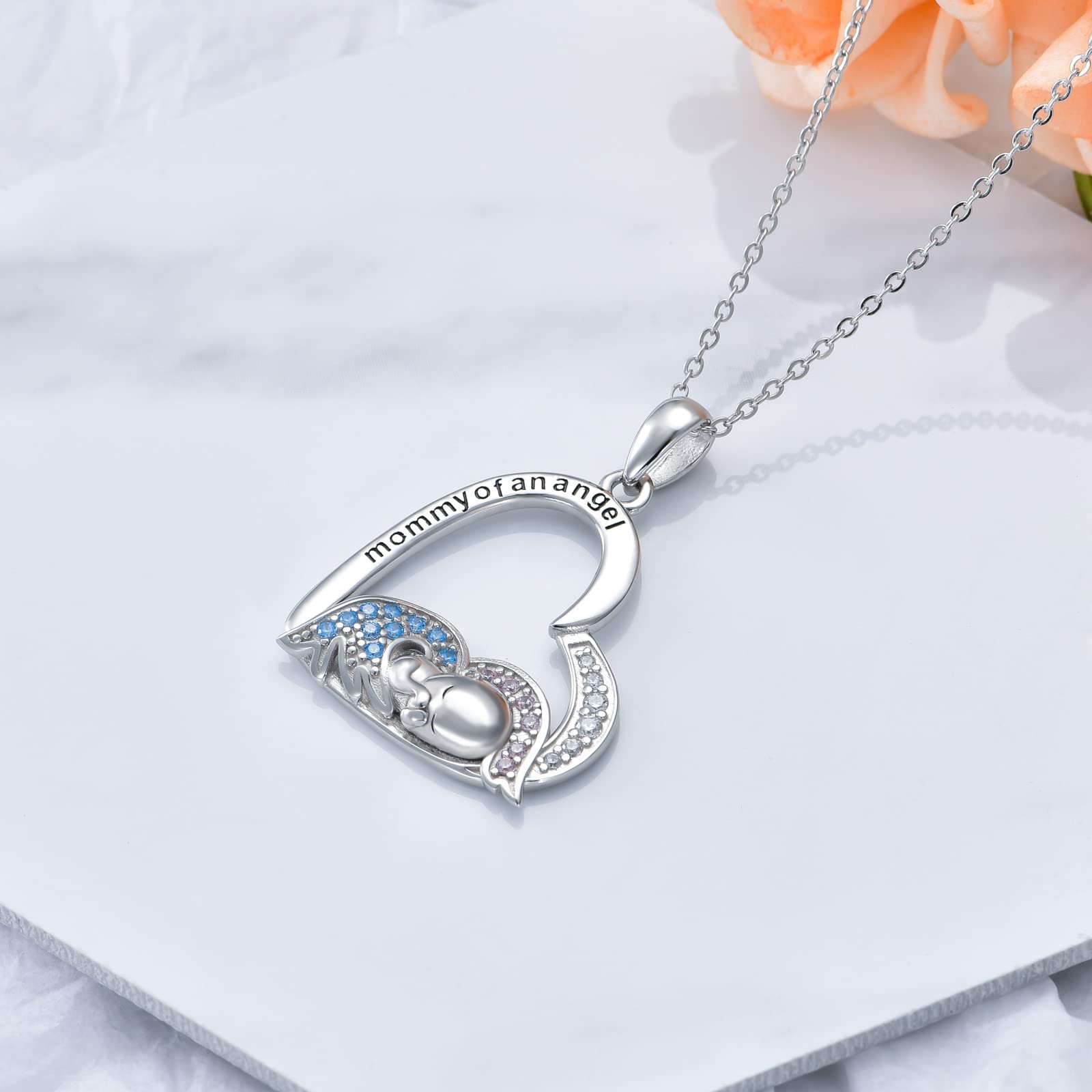 Mommy of Angel - Collana in argento Sterling con aborto spontaneo per mamma e cuore, Argento sterling