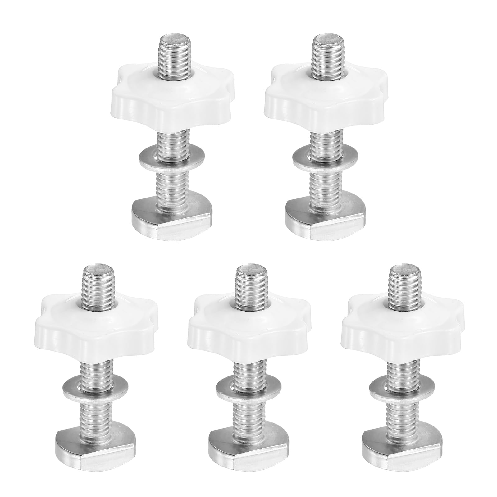 PATIKIL t Track Bolts Knob Kit, 5 Set M8 x 45mm x 32mm Threaded Bolts with Washers and 6-Star Knobs Nuts t Track Accessories for Woodworking Jigs and Fixtures, Silver White — image 1