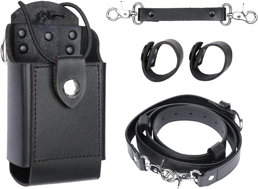 Leather Radio Holster Set, Fireman's Radio Strap, Anti-Sway Strap, Fits Motorola APX Series for Firefights, EMT, Security, Police
