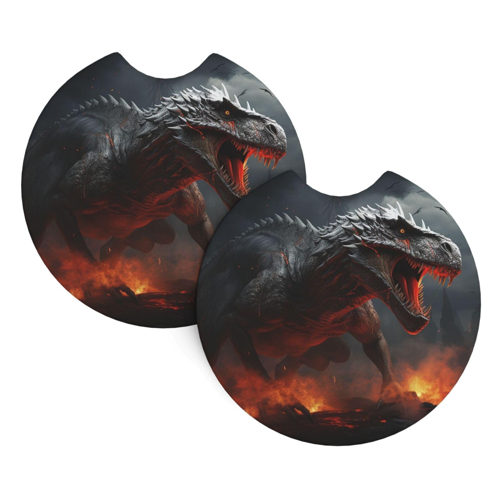 2PCS Car Coaster for Cup Holders Universal Auto Cup Mat Red Magma Flying Dragons Cup Coaster Pad 2.7" Waterproof Neoprene Non-Slip Cup Holder Coasters Car Interior Accessories for Women Men