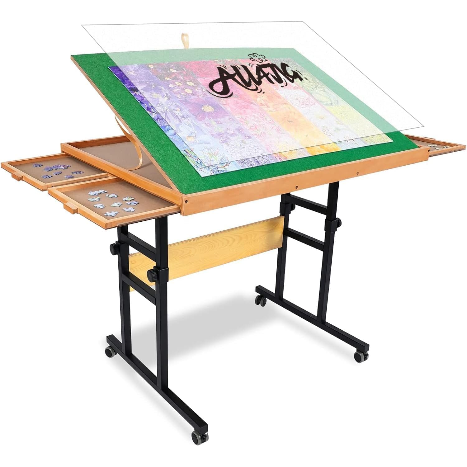 ALL4JIG 1500 Piece Jigsaw Puzzle Table with Legs,25"x34"Adjustable Puzzle Tables for Adults, 3-Tilting-Angle Portable Wooden Jigsaw Puzzle Board Portable with 4 Drawers & Cover Birthday Gift for mom