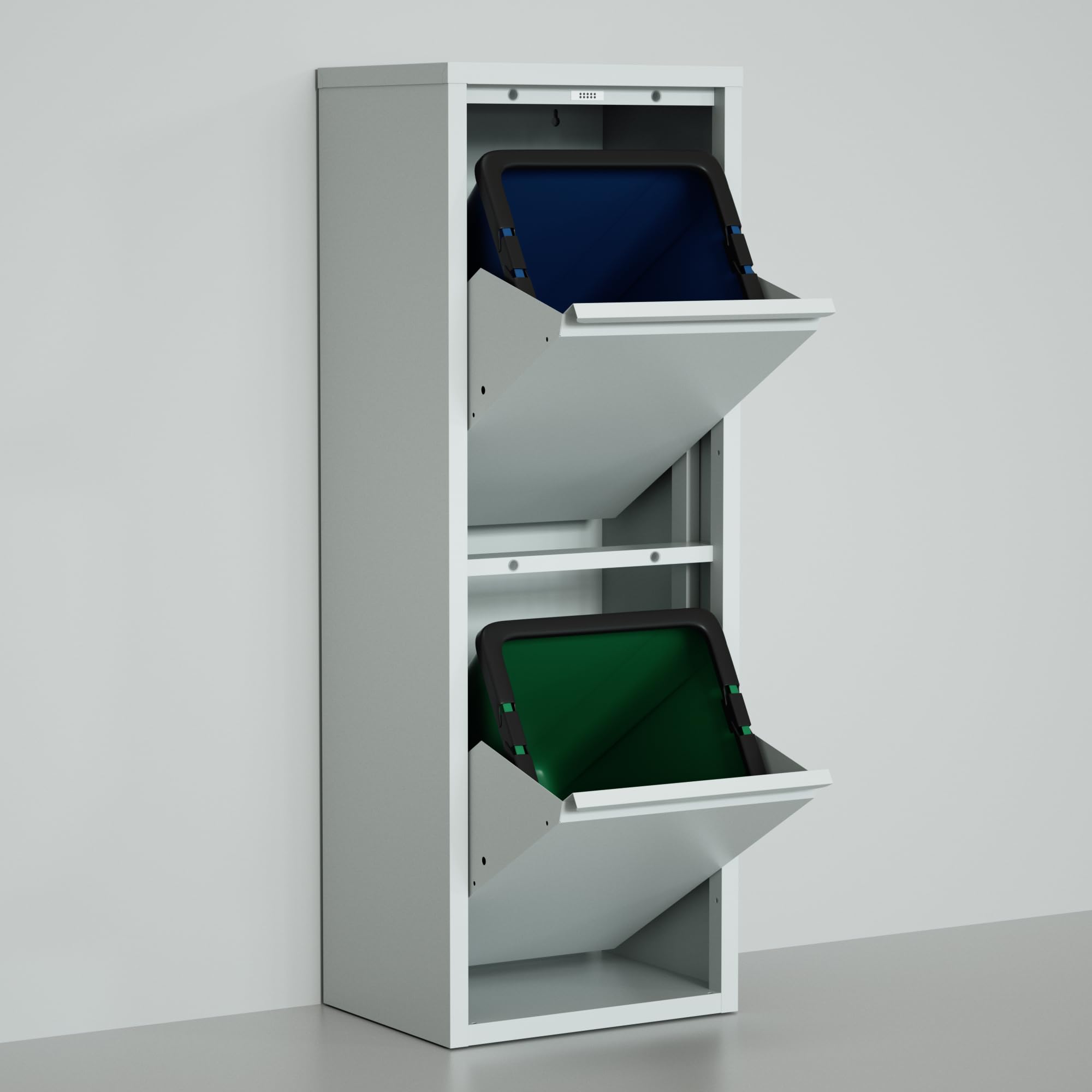 Waste & Recycling Cabinet With Tilt-Out Bins | Free-Standing Metal Trash Organizer | Hides Odors, Holds Up To 35 Lbs