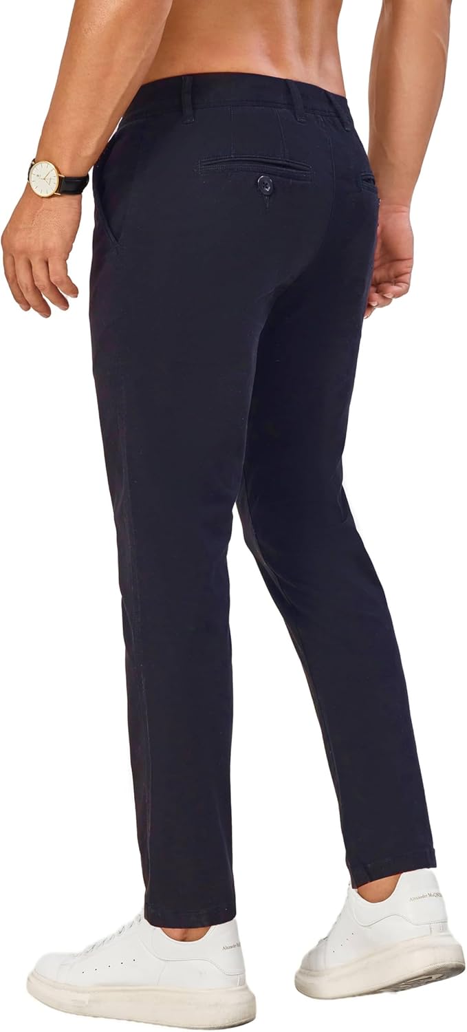 Khaki Pants for Short Men 27" Straight Slim Fit Men’s Dress Chinos Pants Stretch Smart Casual Trousers - Image 3