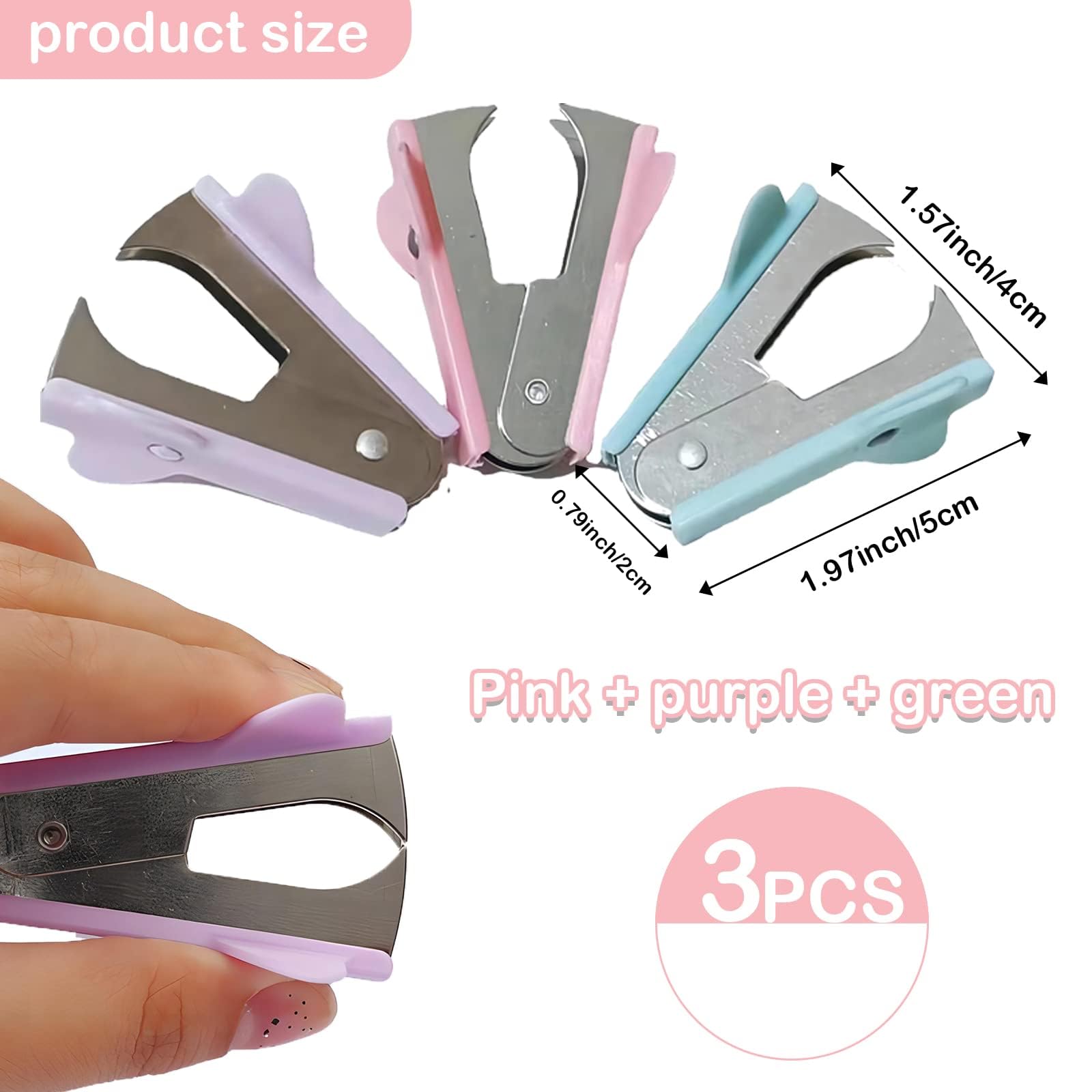 Staple Remover Tool, 3 Pack with Steel Jaws & Extra Wide Finger Grip, Mini Staple Removers for Office School, Home Binding Supplies - Image 3
