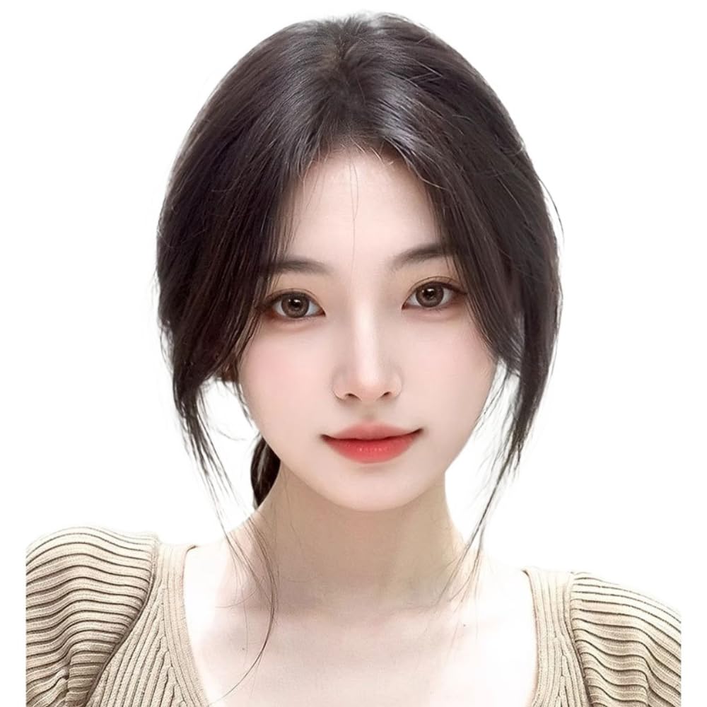 2.4x3.1inch 9.8inch Clip in Toppers Straight Human Hair Wiglet Hairpiece for Women Thin Hair (Natural black,25cm)