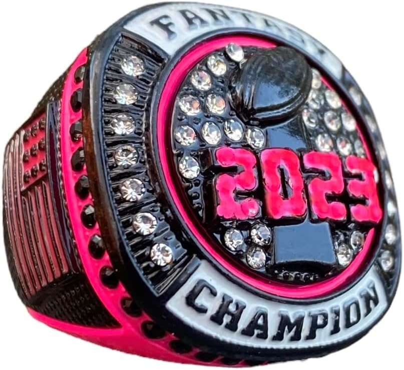 Legacy Rings 2023 Fantasy Football Championship Trophy Ring Women's Bright Pink and Black Premium Award for Fantasy Football League Winner