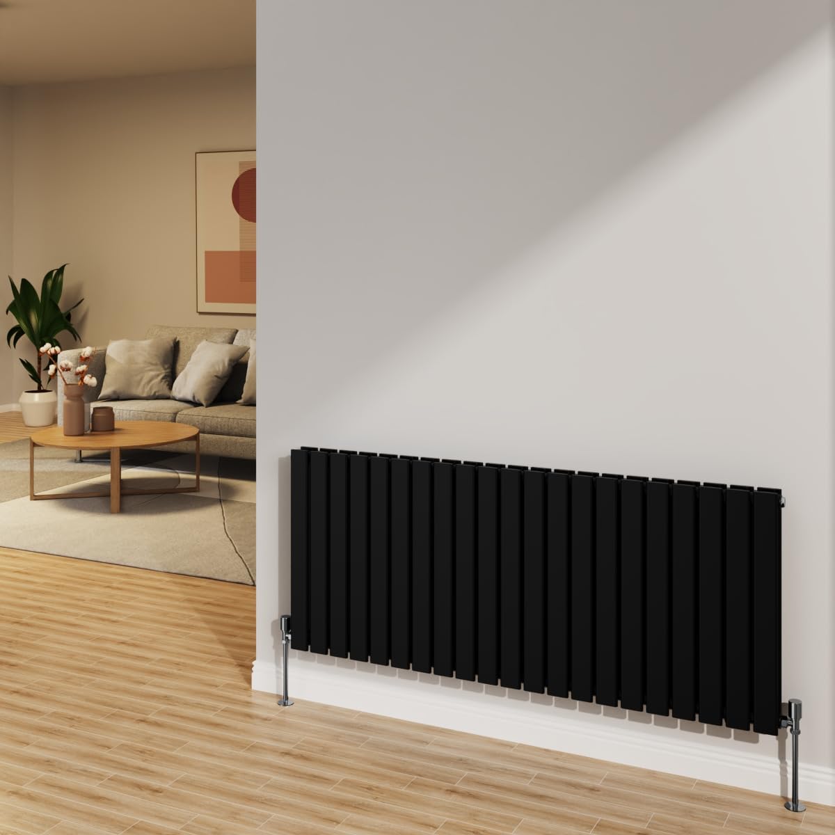 Nrg Black 600X1428mm Radiator Horizontal Flat Panel Bathroom Designer Double Rad Central Heating