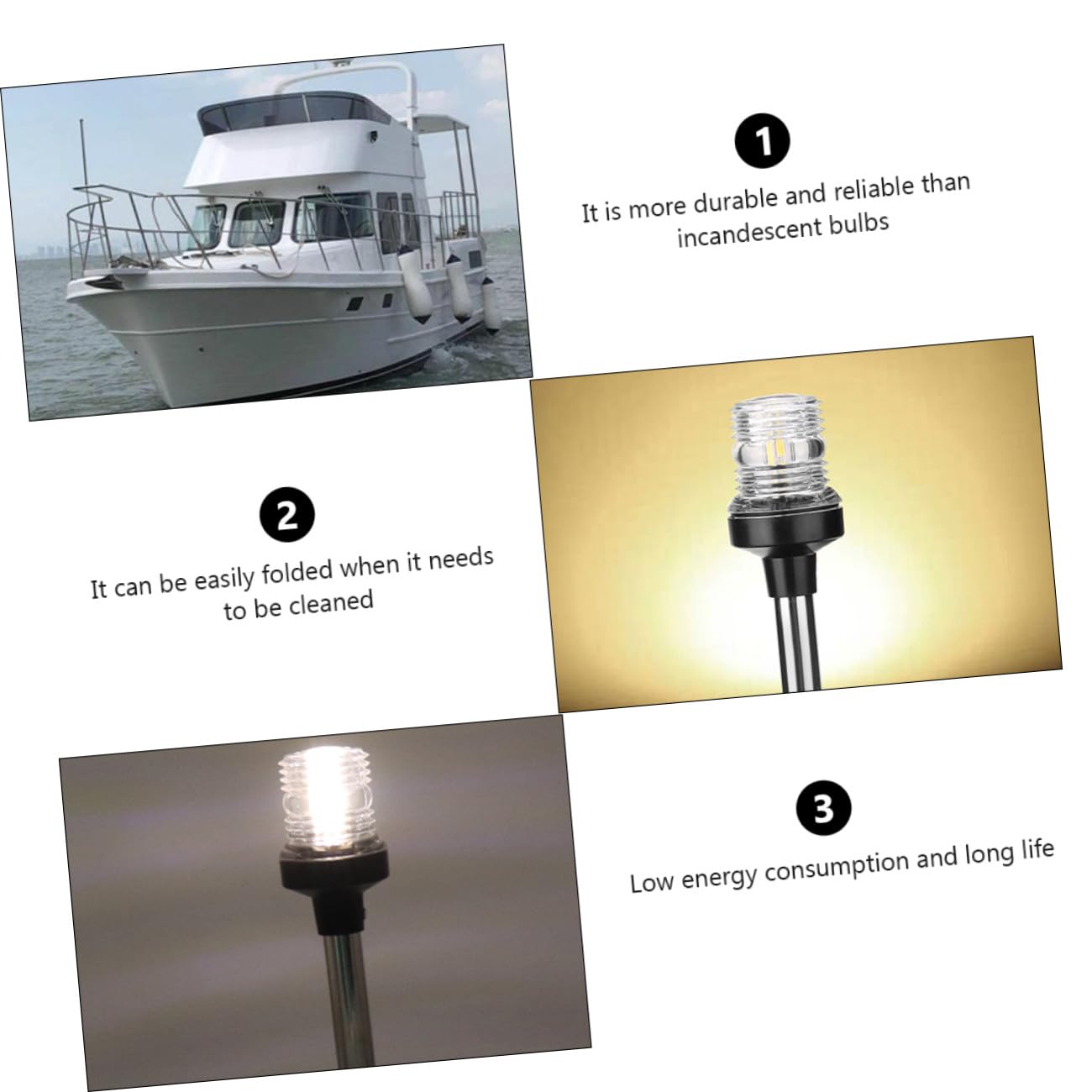 Luce di Navigazione LED per Yacht e Barca 12v Dc Bianco 4000-4500k Design Ribaltabile in Acrilico e Lega di Alluminio per Uso Marittimo di Pesca