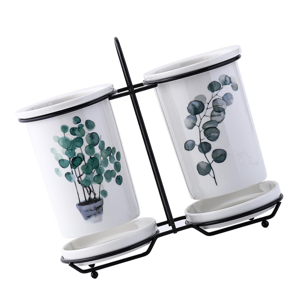 Yardwe Support à Baguettes en Céramique Blanc Maison Porte Couverts Pratique, Design Simple et Élégant, Facile à Nettoyer et Garde la Vaisselle Sèche