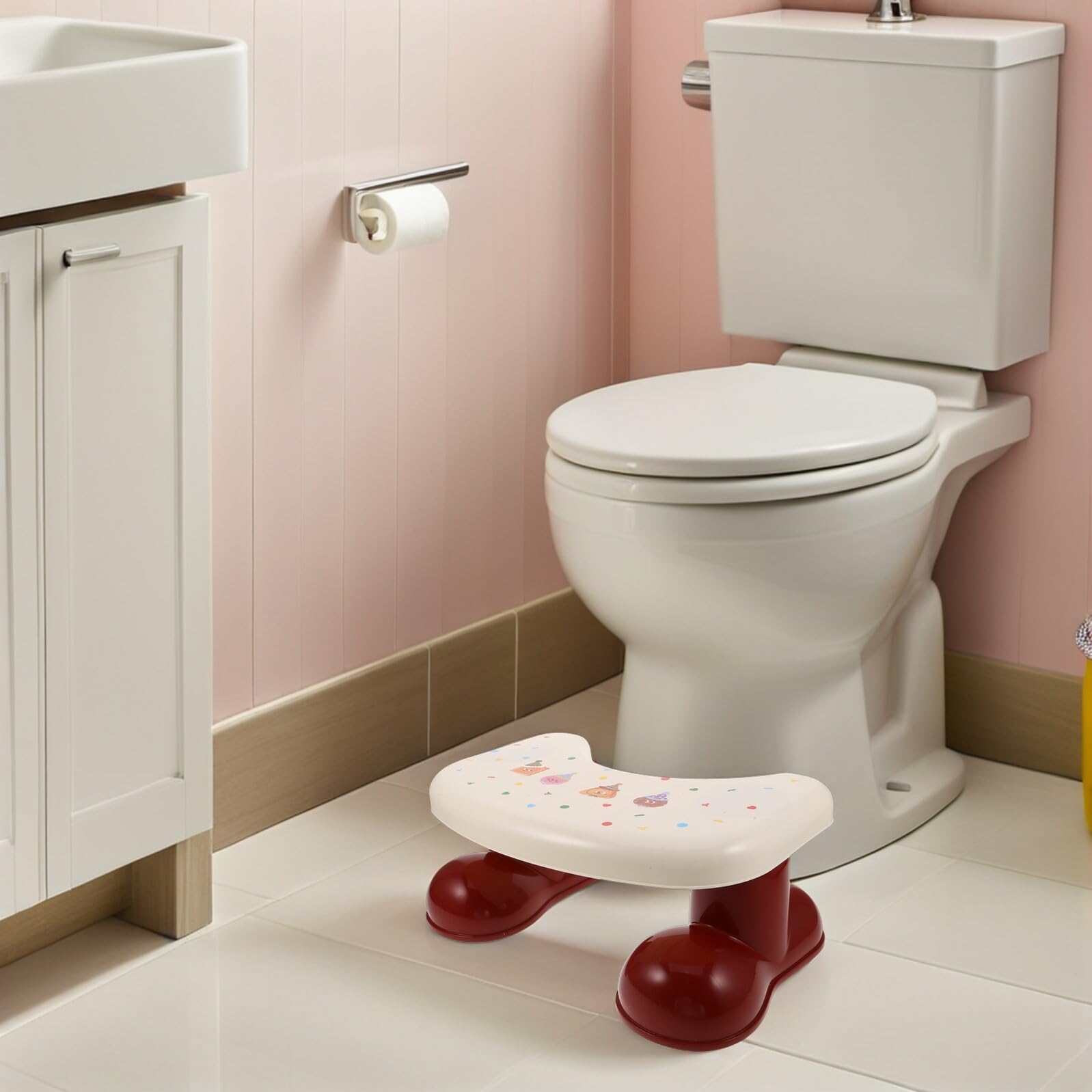 Milisten Fußhocker für Kinderbadezimmer Stabiler Tritthocker mit Breitem Standfuß aus Kunststoff Toilettentritthocker für Kleinkinder Badezimmerhocker mit Fußstütze Platzsparend und Sicher