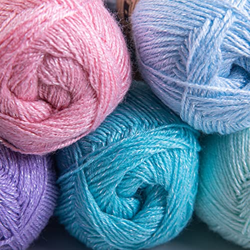 Magenta Textiles | Baby Yarn - Super Soft #1 Weight With A Touch Of Sparkle | Collection Of 6 Large Skeins Of Multicolor Pastel Yarn With Metallic Flecks | 100Gr (3.5 Oz) / Skein #TOP3