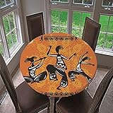 Chickw1 Runde Tischdecke Wasserdicht Abwaschbar mit Elastische Kante, 3D Afrikanische Elemente Bedruckte Tischtuch aus Polyester für Küche, Restaurant, Garten (E,120cm)