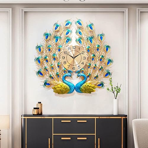 Miniatura 13 de Gran reloj de estilo pavo real para pared, silencioso, no hace tictac, digital, artístico, para decorar la sala o una habitación, de 27.6 pulgadas