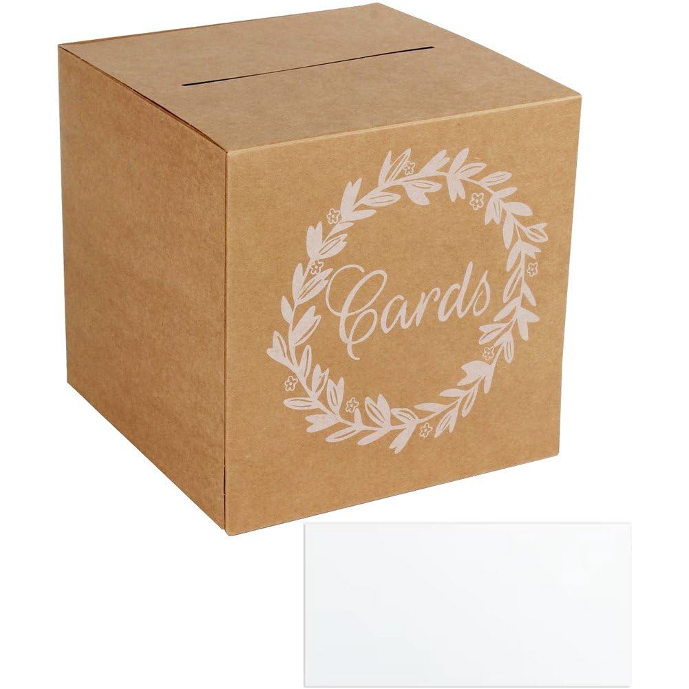 Casiler Wood Color Wedding Card Box With 10 Card Gift Card Box Envelope Money Card Box For Party Wedding Birthdays Reception Baby Showers Vote