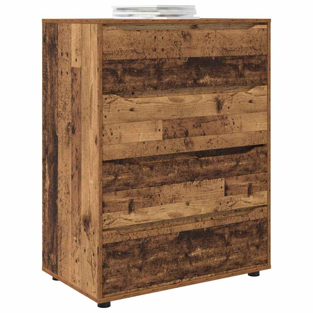 Lot de 2 armoires de rangement en bois recyclé - 80 x 48 x 105 cm - Avec tiroirs et pieds réglables en hauteur