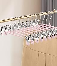 10 x 30cm Metal Clothes Hangers for Trousers Space Saving with Non-Slip Clips (Pink)