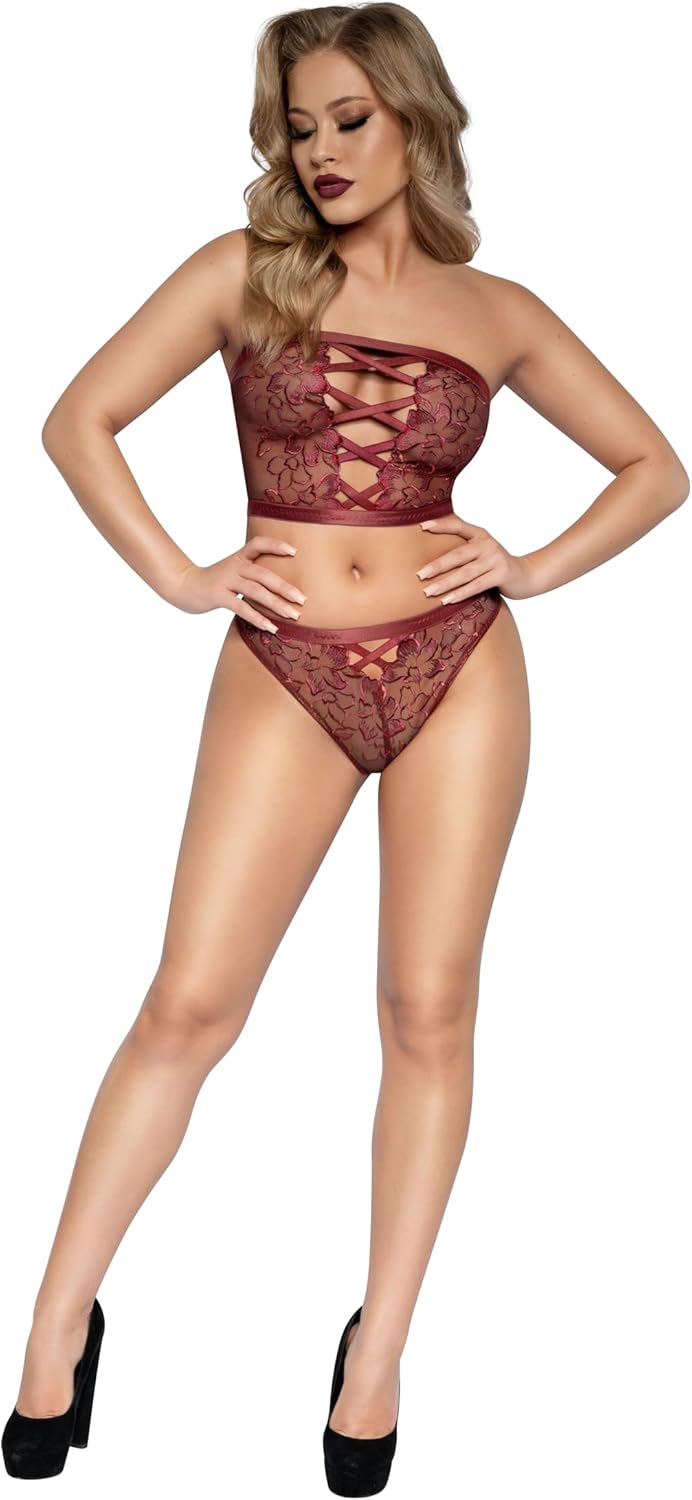 Dreamgirl womens Dreamgirl Tube Top Lace Criss-cross Bra and Panty Set