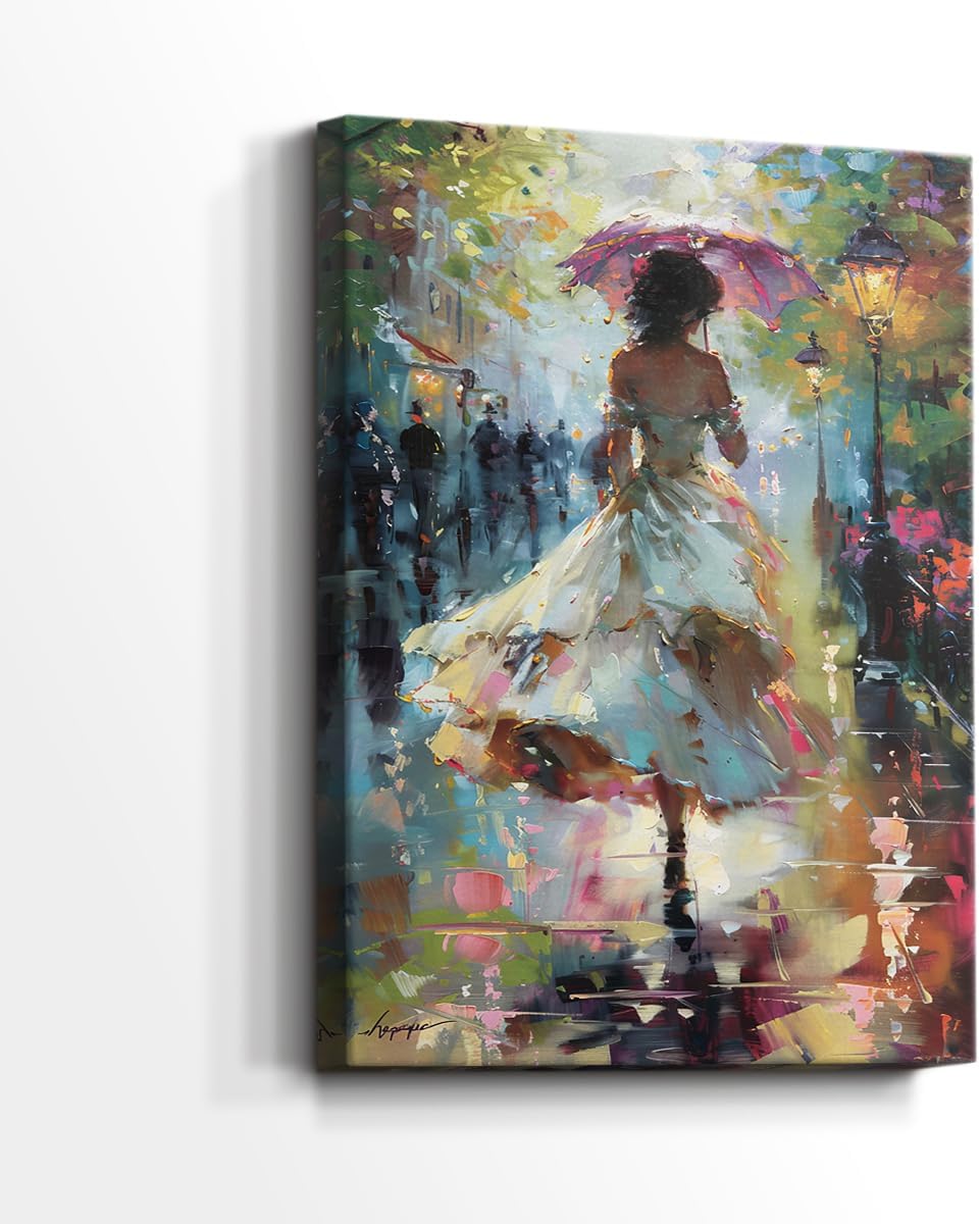 Renditions Gallery Wall Art Paintings for Lounge Pastel Gorgeous Women Walking Spring Evening Canvas Artwork Prints for Bedroom Kitchen - 24" X 36" LT565