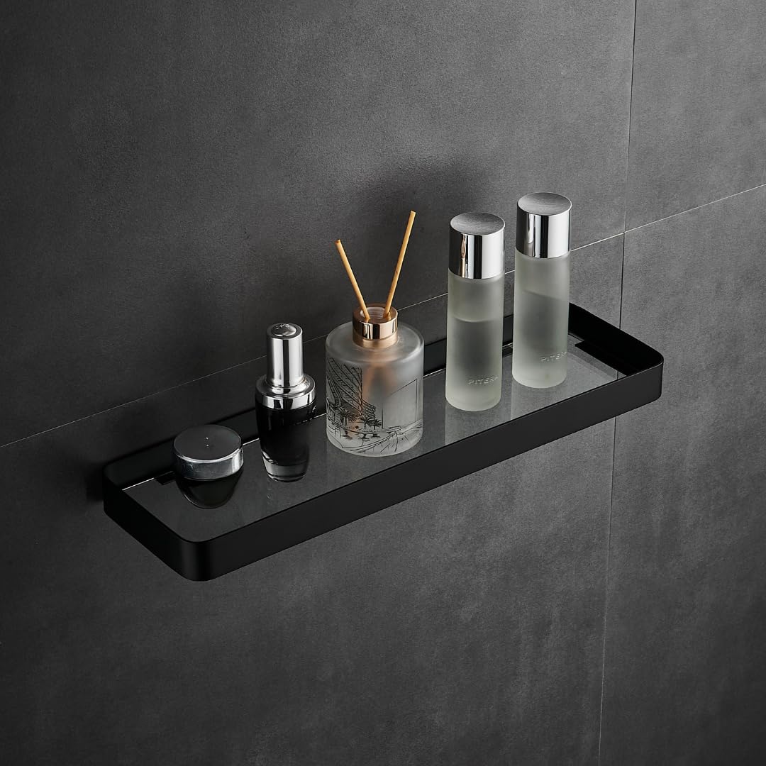 FUAO Premium Luxury Bathroom Glass Shelf Wall Mounted | SUS 304 Grade Frame | Toughened Glass | 100% Rust Proof Shower & Washbasin Shelf | Chrome, Gold, Rose Gold & Matte Black (1, Black)-picture-29