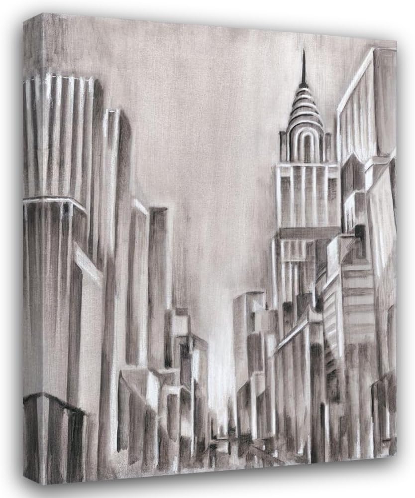 ArtDirect Art Deco Cityscape I 36x48 Huge Gallery Wrapped Canvas Museum Art by Harper, Ethan