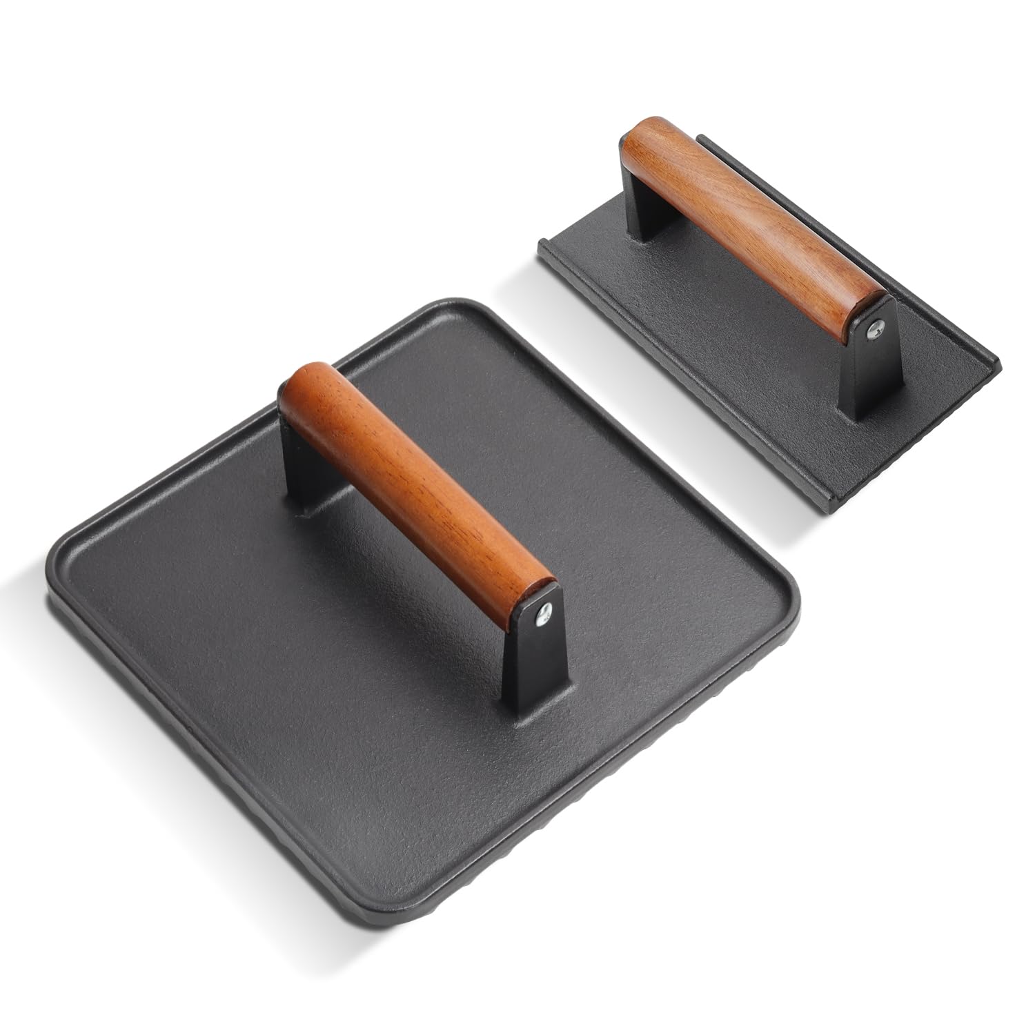 SafBbcue 10" Square Bacon Press & Rectangle Meat Press, Heavy Duty Cast Iron Griddle Press Smash Burger Press Compatible with Blackstone Flat Top