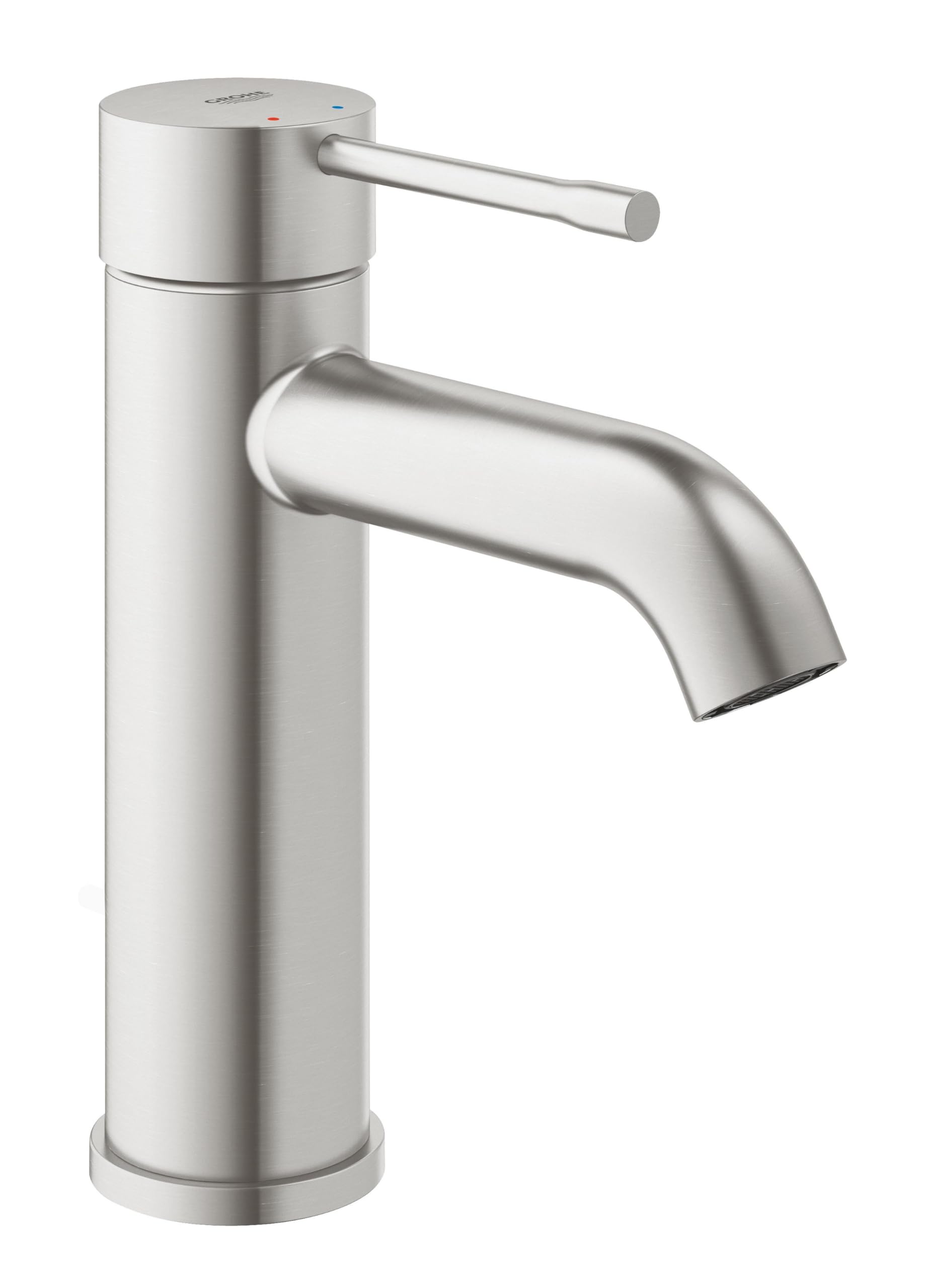 GROHE Essence, Waschtischarmatur, wassersparend (Wasserhahn für das Bad, 17cm hoch, Badarmatur mit langlebiger Oberfläche, einfache Installation am Waschbecken), edelstahl, 23590DC1