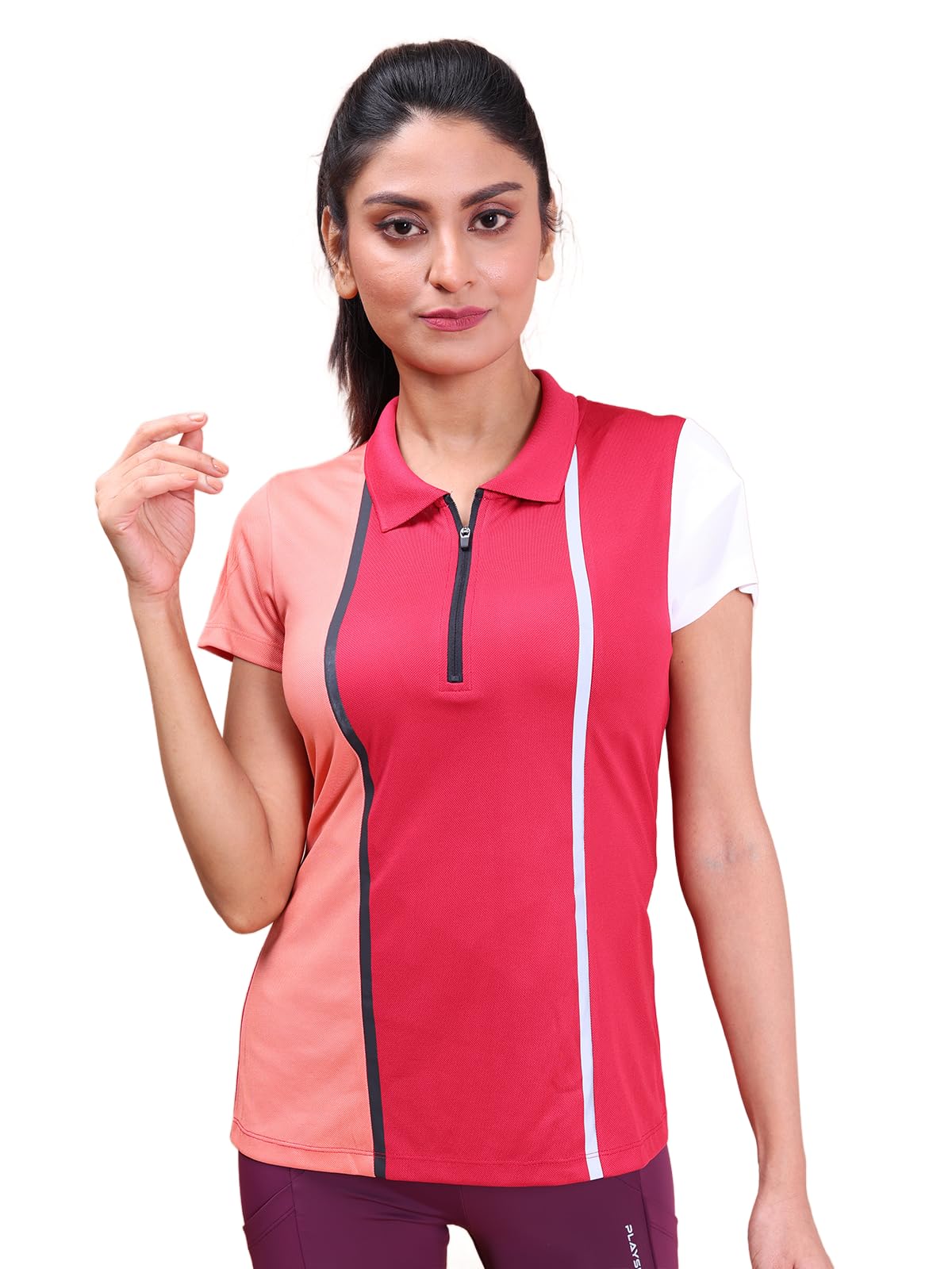 Colors Womens PLAYSURE Dry FIT Activewear Polo T-Shirt | 100% Polyester Fabric | Zip Placket | Reflective Logo | Stretchable | Regular Fit-image-41