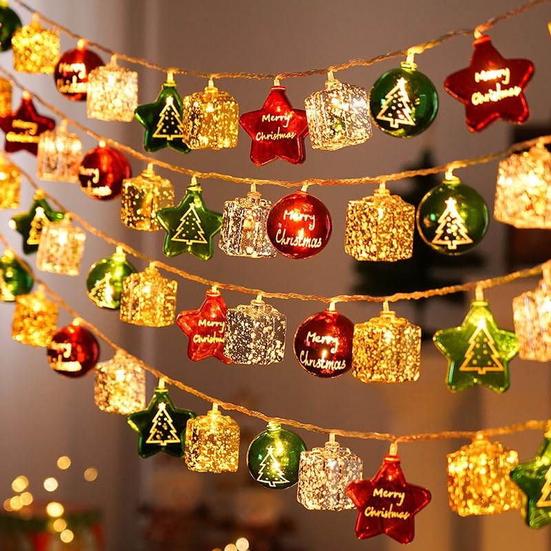 Aowin Christmas String Lights,Christmas Tree Decoration Lights, 3M/20LED Plating String Lights,Christmas Ball & Star Ornaments Lights for Xmas Tree Window Wall Home Garden Outdoor Indoor Decor(C)