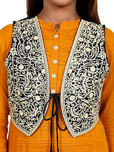 Image of Craft Trade Women's Cotton Embroidered Kutchi Jacket with Tassels Sleeveless Mirror Work