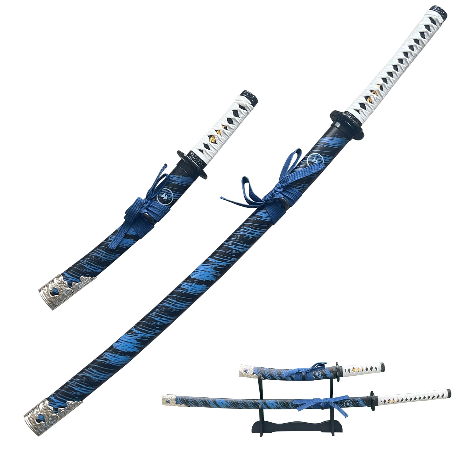2pc Japanese Ghost of Tsushima Cosplay Replica Sword Metal Katana Set with Display Stand,Jin Sakai‌‌ Katana,for Cosplay,Collection,Display
