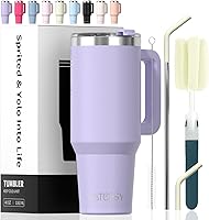 Watersy 40 oz Purple Tumbler with Handle & Straw - Double Wall Stainless Steel Insulated Mug Keeps Cold 34 Hours