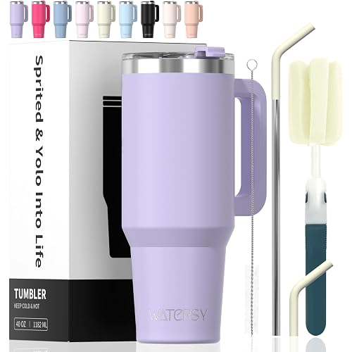 40 oz Tumbler with Handle,Tumbler with Lid and Straw,Double Wall Insulated Cup Stainless Steel Travel Mug(Cold for 34 Hours),Water Bottle for Iced Tea,Coffee,Cold Beverages(Purple)