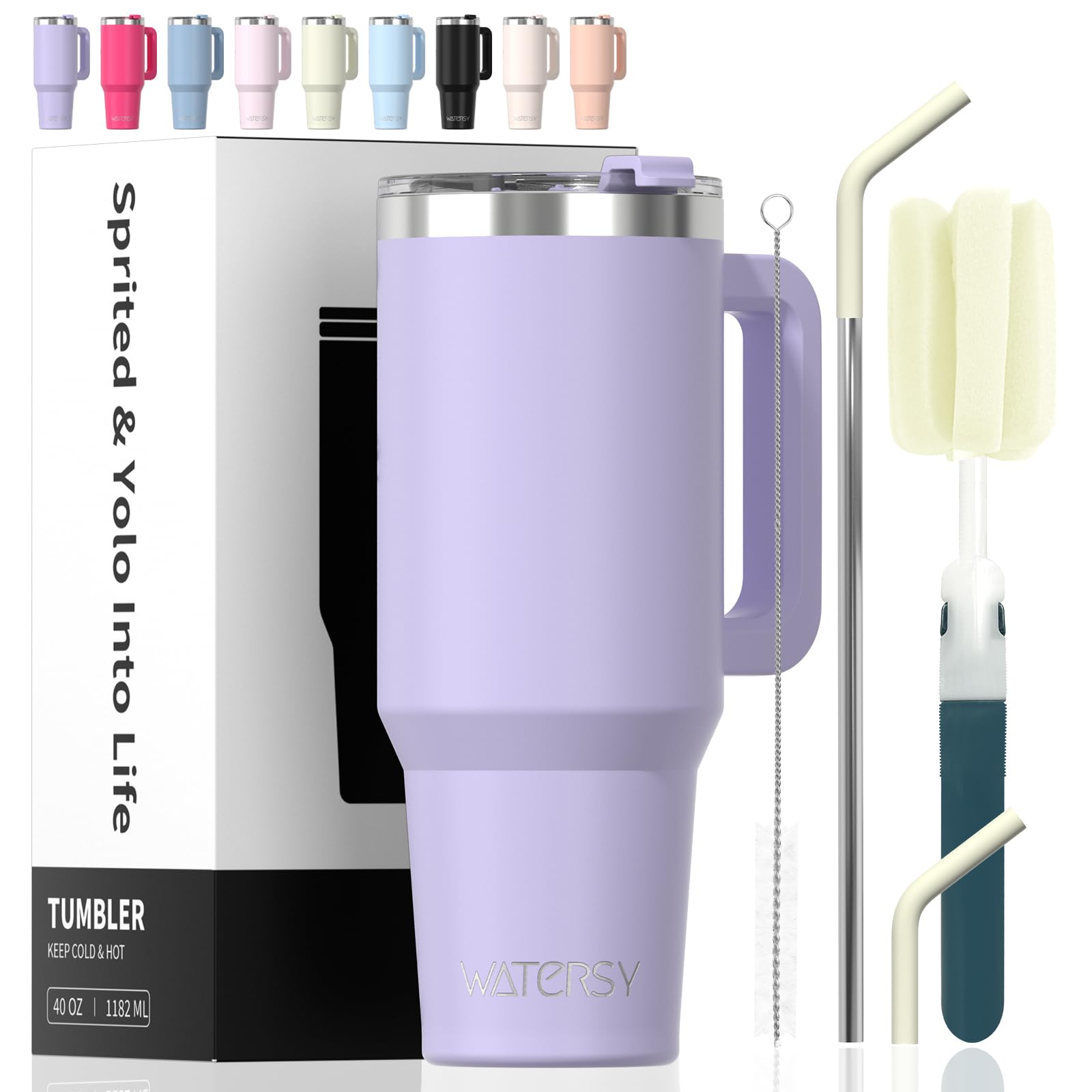40 oz Tumbler with Handle Tumbler with Lid and Straw Double Wall Insulated Cup Stainless Steel Travel Mug