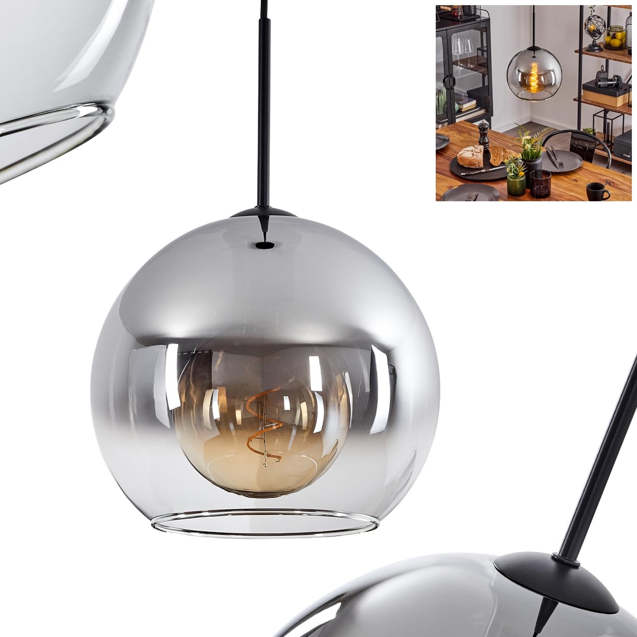 LED hanglamp Alchemy, 3-lamps, zwart, amber, glas