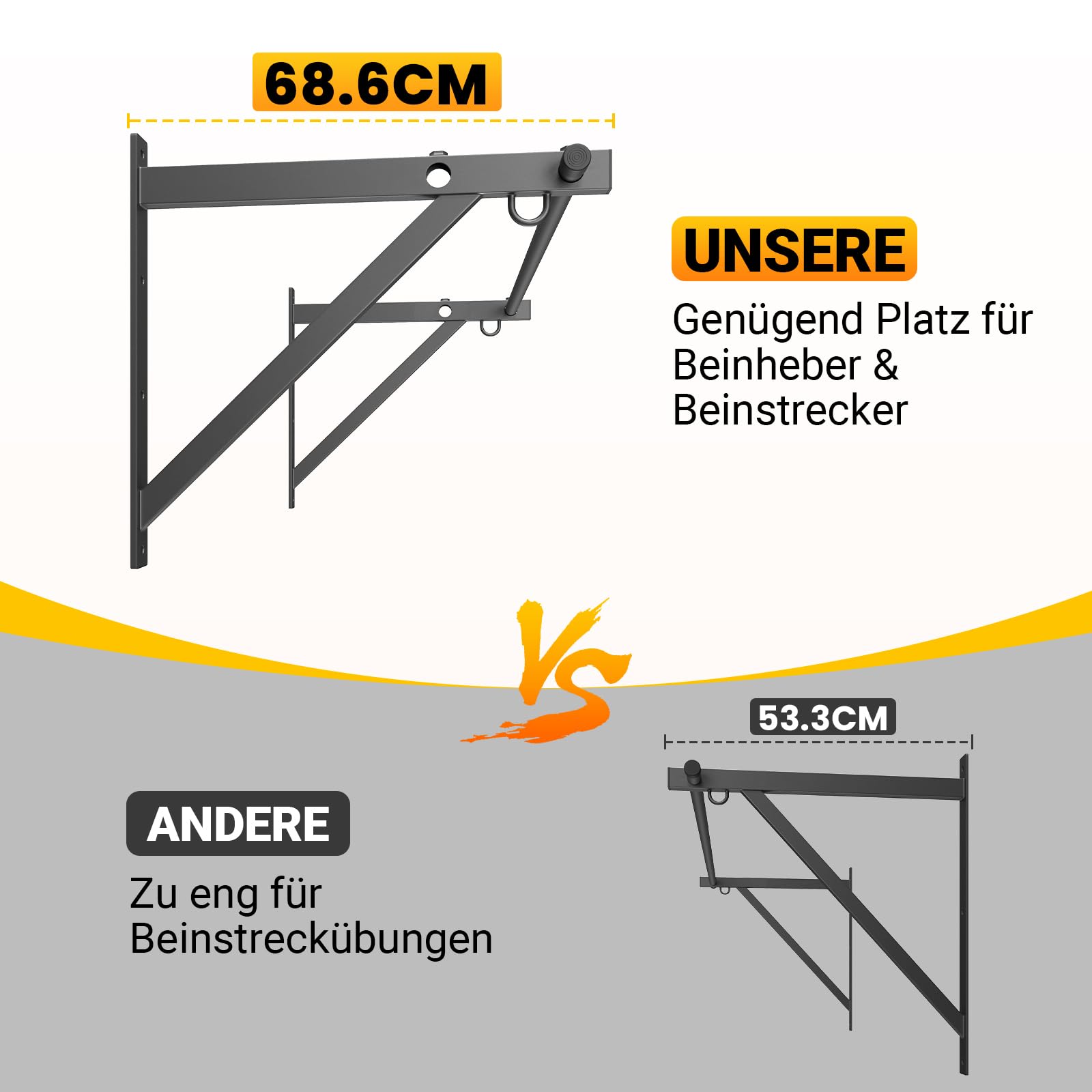 Jusgym Klimmzugstange Wandmontage 130 cm, Pull Up Bar 250 kg Tragfähigkeit, Klimmzugstangen für Krafttraining zuhause, Garage – einfache Montage, schwere Ausführung, Trainingsstation