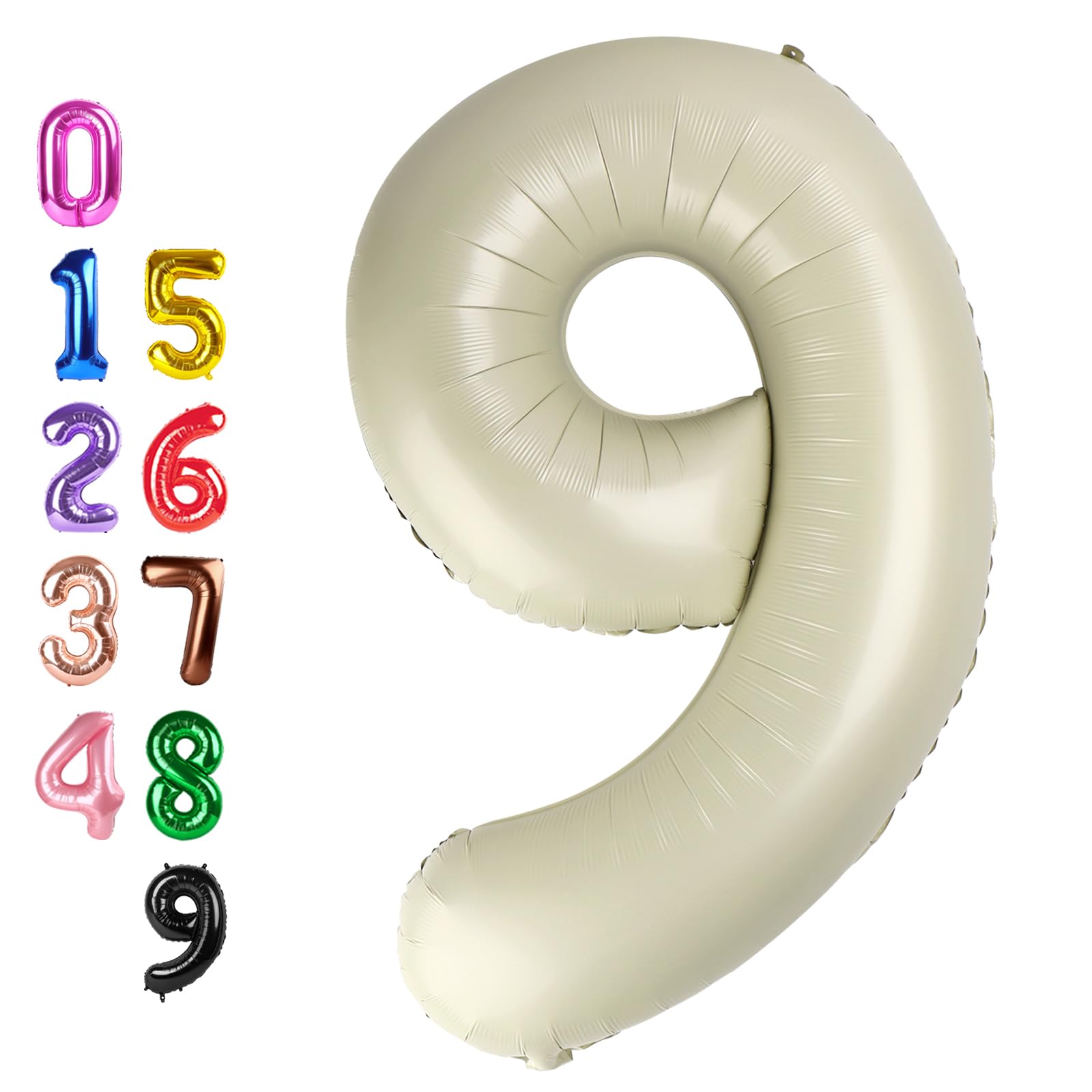 Number Balloons 9 Balloon Cream for 9th Birthday Party Decorations, 40 inch