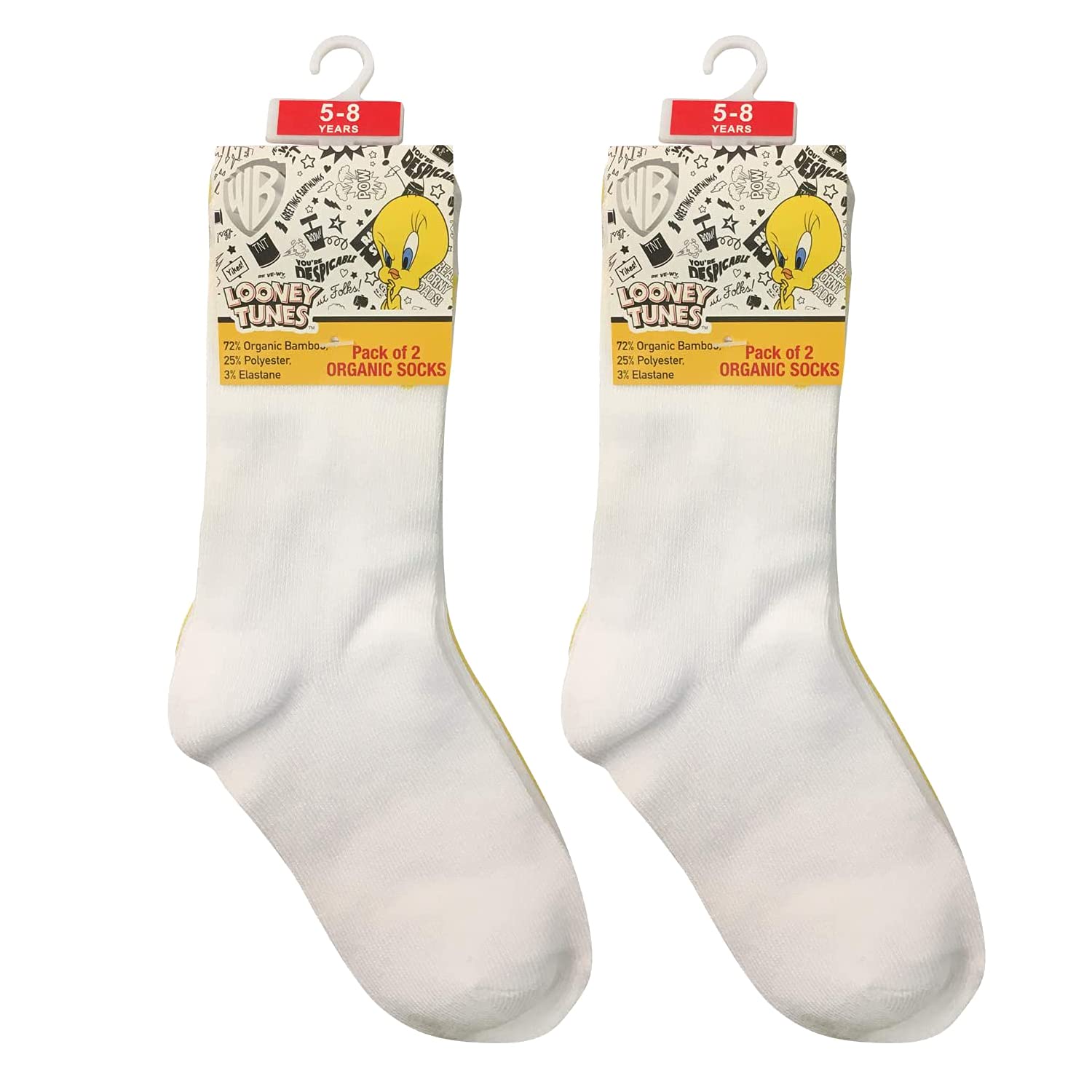 Warner Bros Tweety Sock, Solid, 5-8 Years, Set of 4