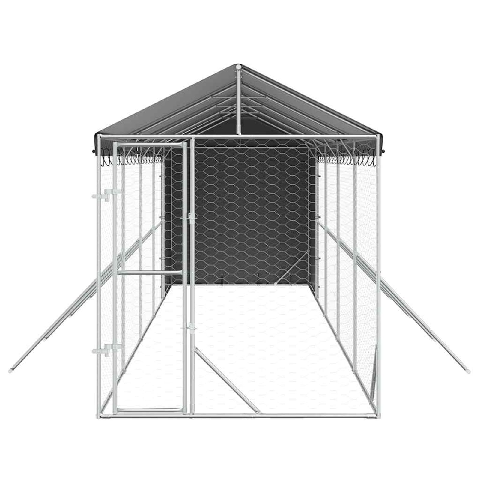 Hundezwinger 2x10x2,5m Verzinkt mit Dach | Robuster Stahl, UV-beständiges PE-Dach, abschließbare Tür, wetterfest, für Hunde & Kleintiere