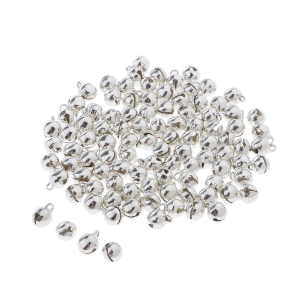 ALCXAZS 100pcs Delightful Jingle Bells for Holiday Festivities Crafts Accessories, Antique Silver 6mm, 6mm 8mm
