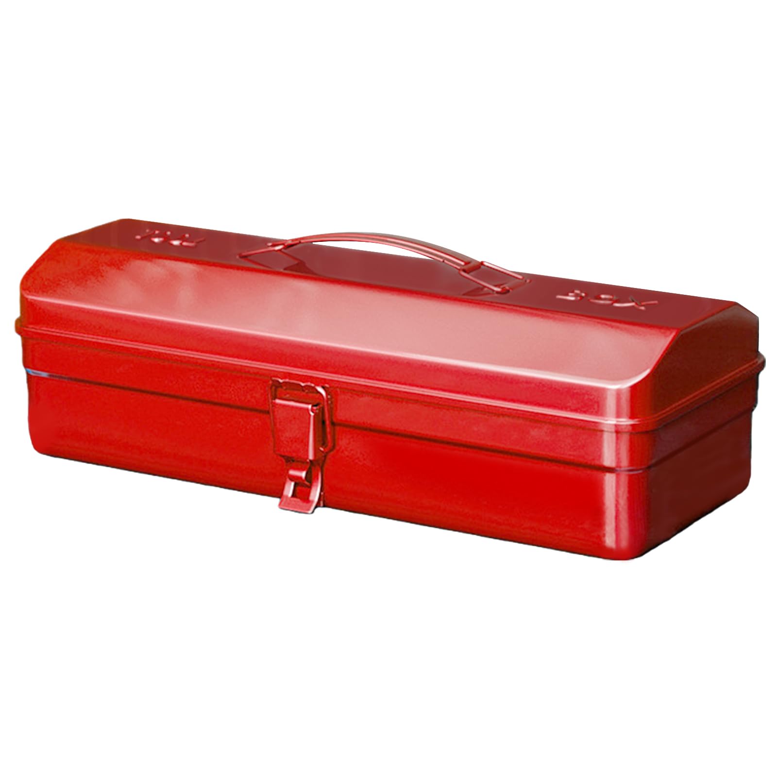 Caja de herramientas vacía, caja de herramientas grande, 37 x 16 x 12 cm, caja de herramientas de metal con asa y cierre, robusta y duradera, de acero en color rojo, caja de herramientas vacía