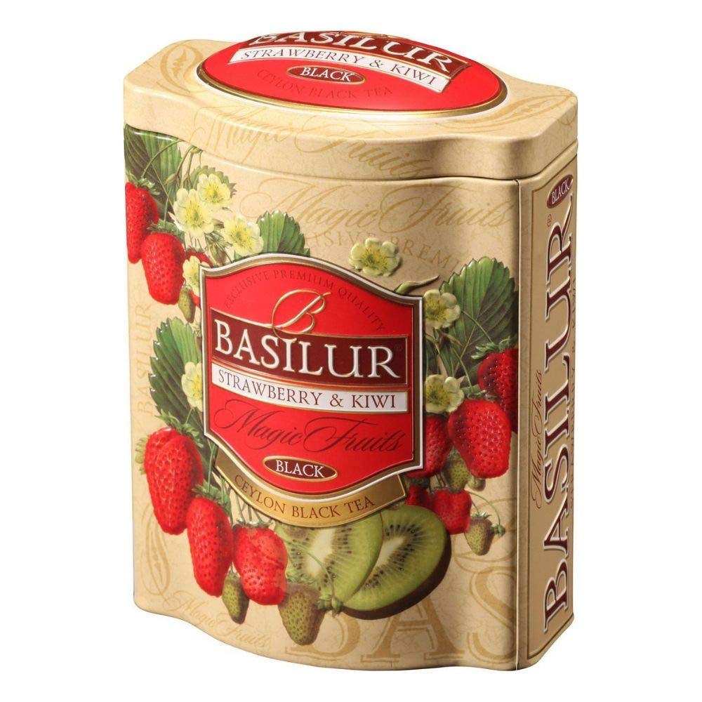 Basilur Magic Fruits Strawberry and Kiwi Ceylon Black Loose Tea 1 Pack of 100g in Caddy