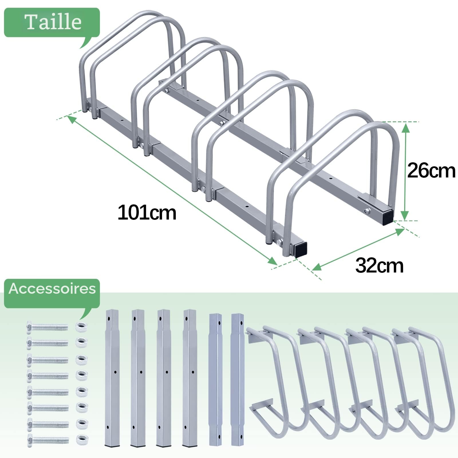 Râtelier vélos Système Range-vélo, Support de Rangement Vélo pour 4 Vélos de sol et de montage mural, Dimensions 101x32x26cm