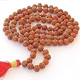 Rudraksha mala Beads Necklace Rudraksh Japa 5 Mukhi (5 Face) Hand Knotted Prayer Beads Energized Chakra Himalaya Rudraksha Seed Prayer Beads Wrist (108 Beads Mala)