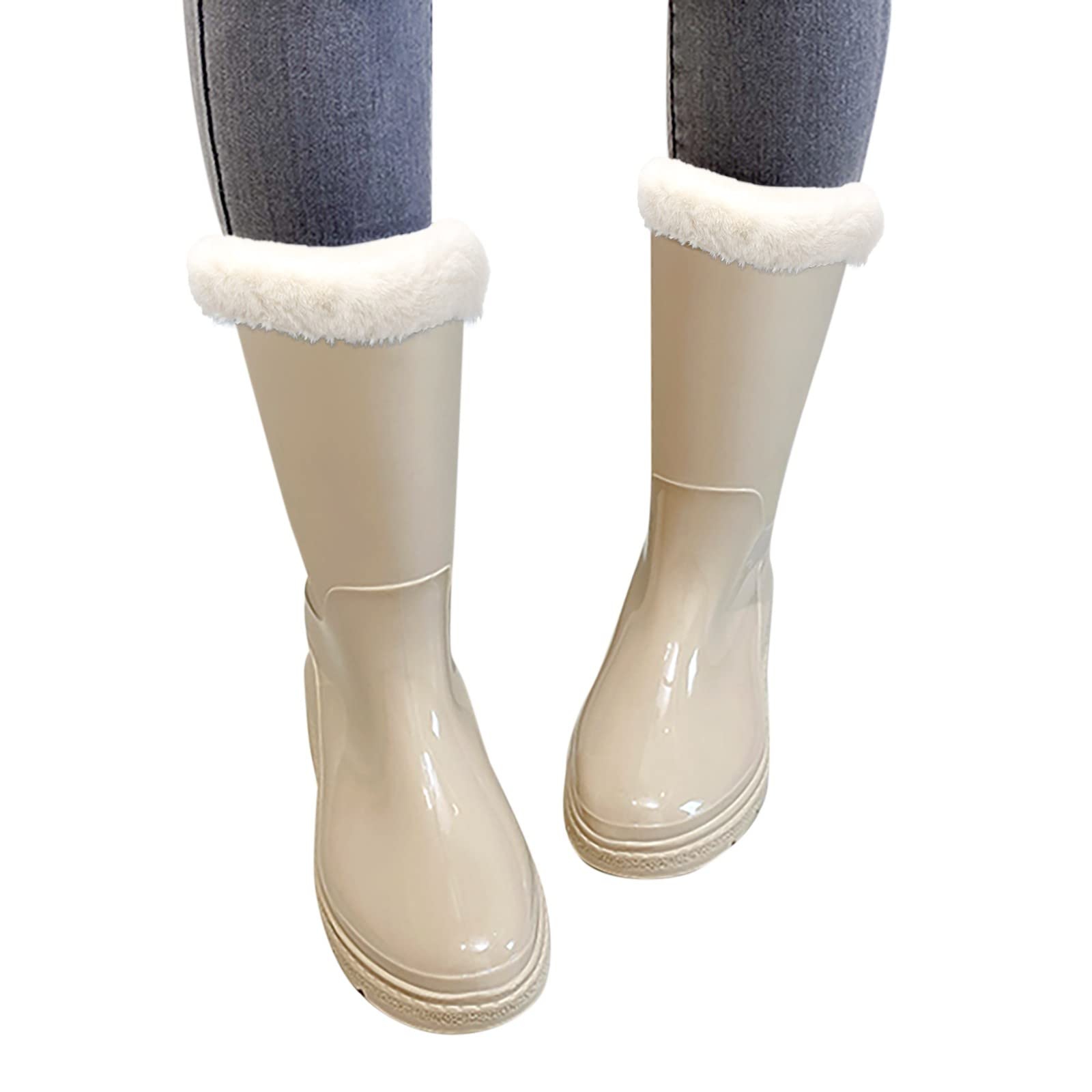 Botas de goma forradas para mujer, botas de lluvia de media altura, botas de goma antideslizantes, impermeables para la lluvia, botas de goma, botas de trabajo, botas cálidas, botas de jardín, botines
