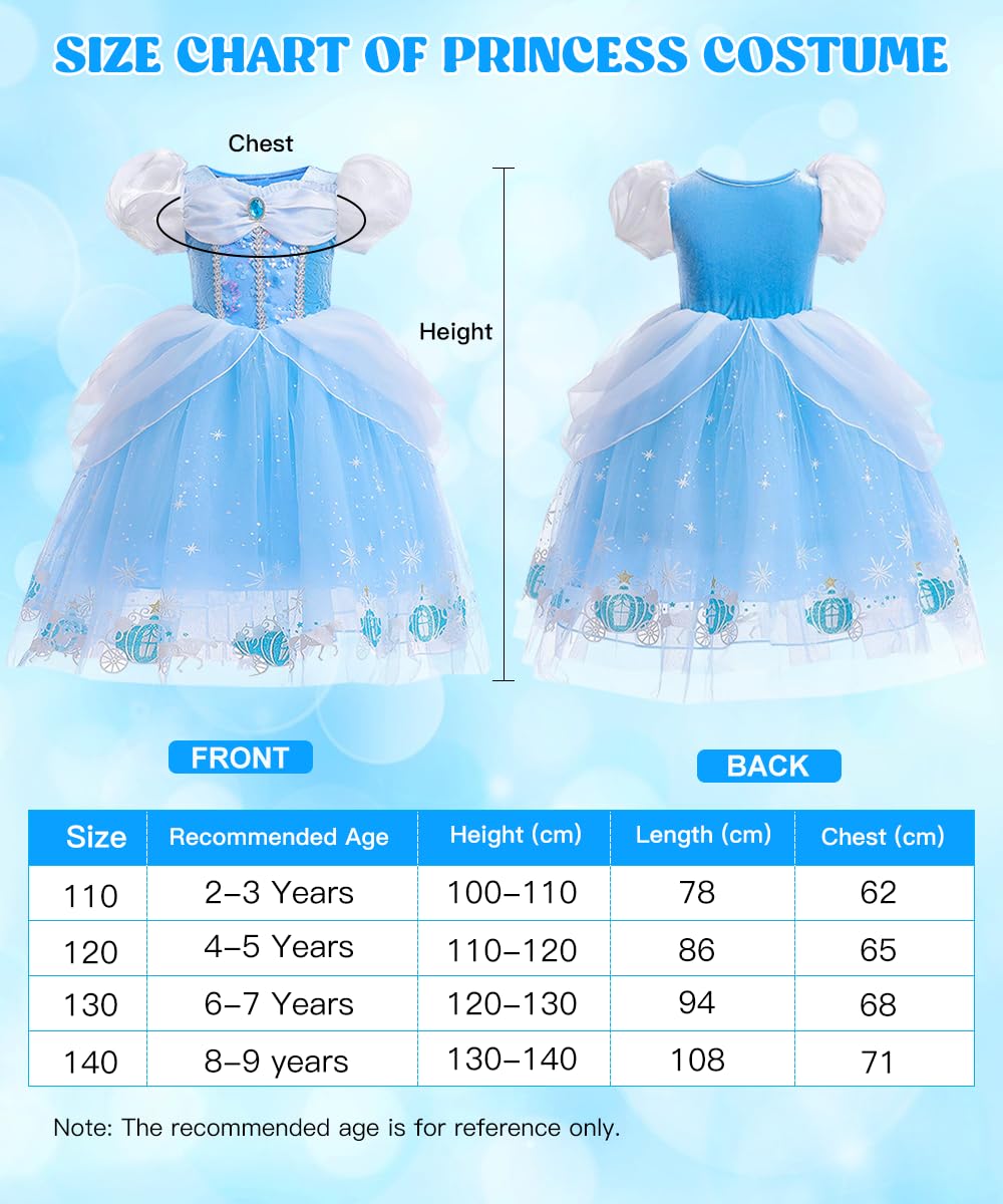 Vestito Cenerentola Bambina, Cenerentola Vestito Principessa con Set Corona Principessa, Cenerentola Costume Carnevale per Regalo Bambina, Vestito Cenerentola per Compleanno Cosplay