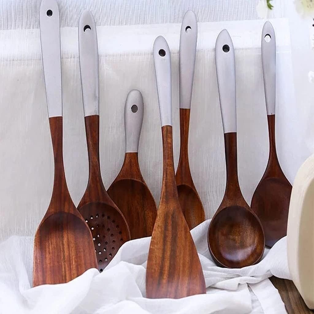 Wooden Kitchen Utensils No Paint Non-Stick Pot Solid Wood Shovel Set Natural Teak Solid Wood Long Handle Shovel Tool