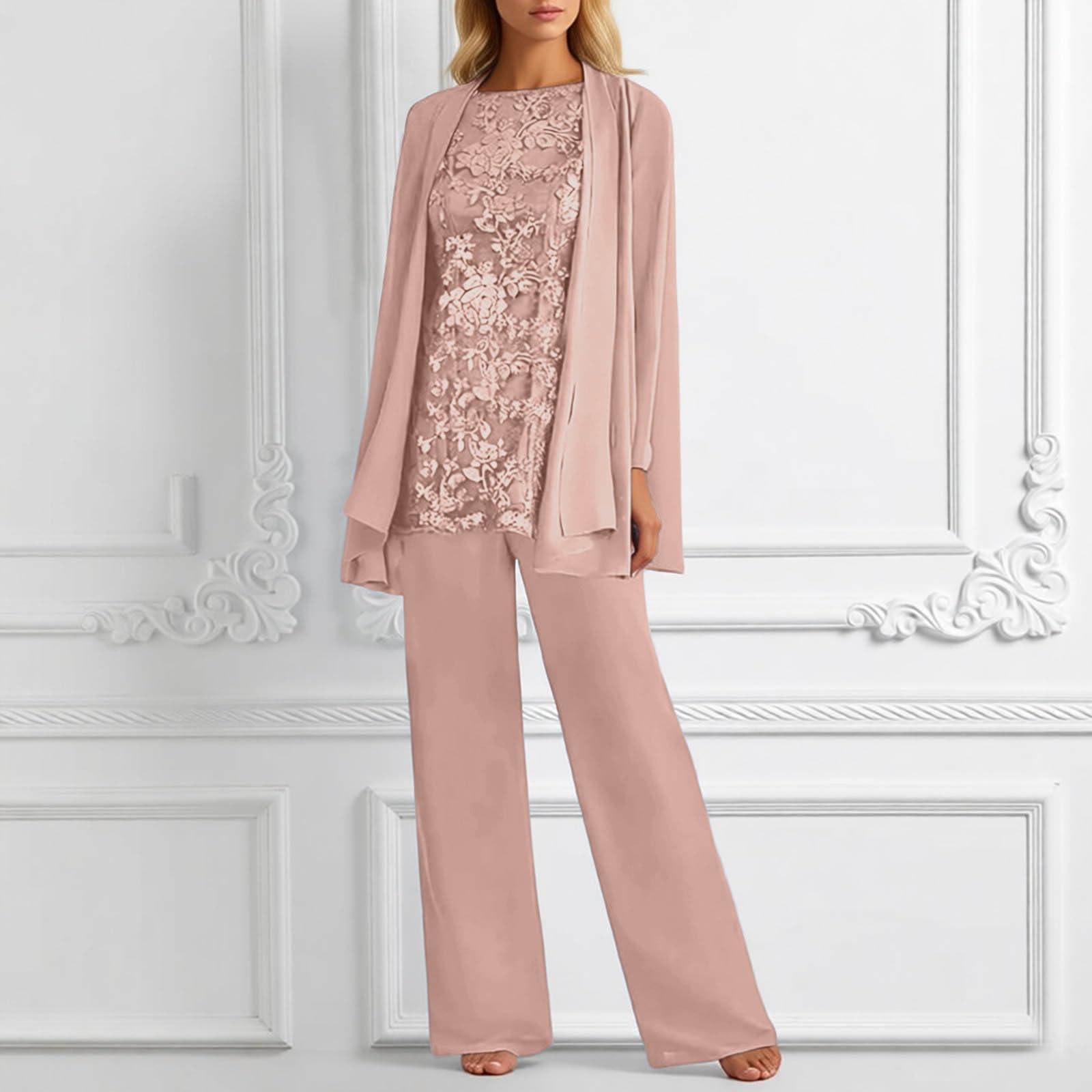 Ensemble Femme Chic et Elegant 3 Pièces Pantalons Costume De Soirée Cocktail Dentelle Costume Grande Taille Tenue
