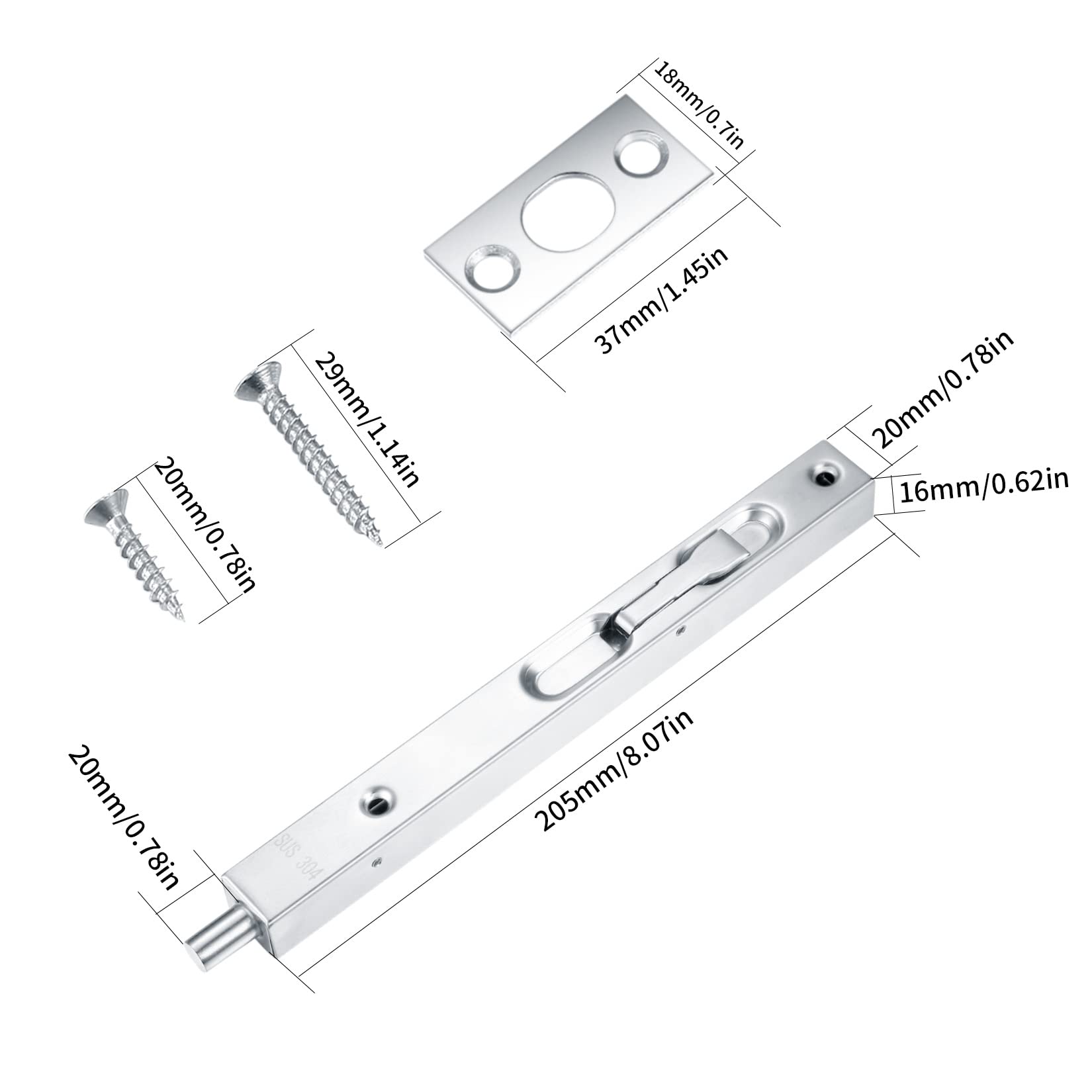 2 Pièces Loquet Caché De Porte Boulon De Sécurité, Loquet